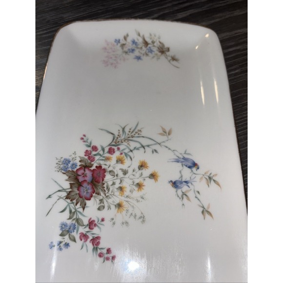 Vintage Royal Kent small rectangular platter flowers gold rim England - Picture 4 of 8